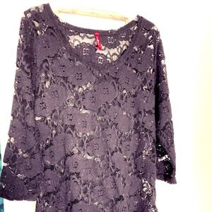 Ruby Ribbon Black Lace Long Sleeve Top Size XL